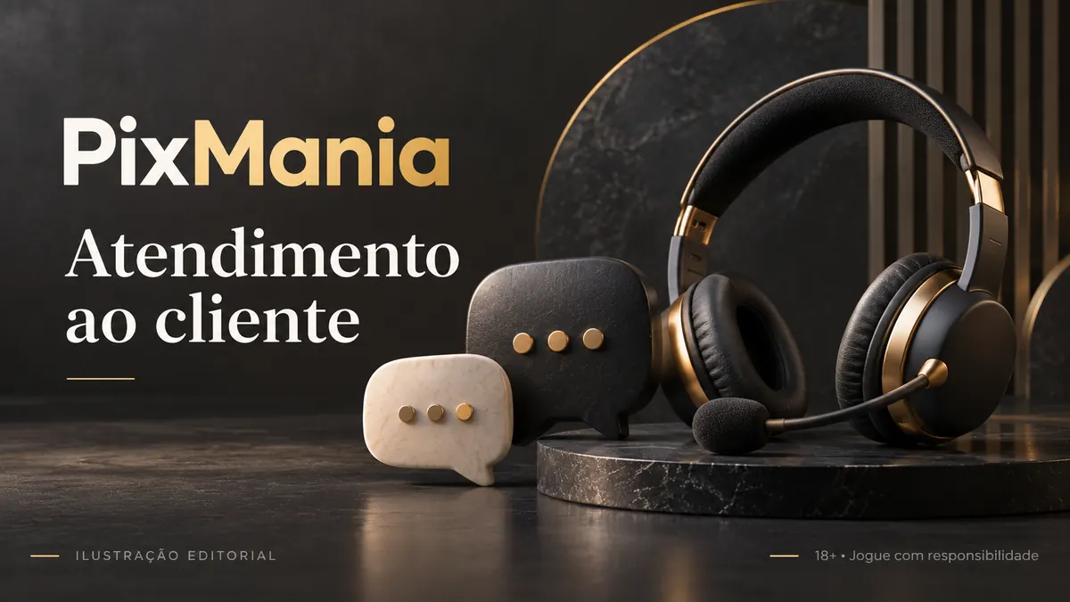 Atendimento ao cliente de PixMania: chat e e-mail; confira horários e idioma. Ilustração editorial.