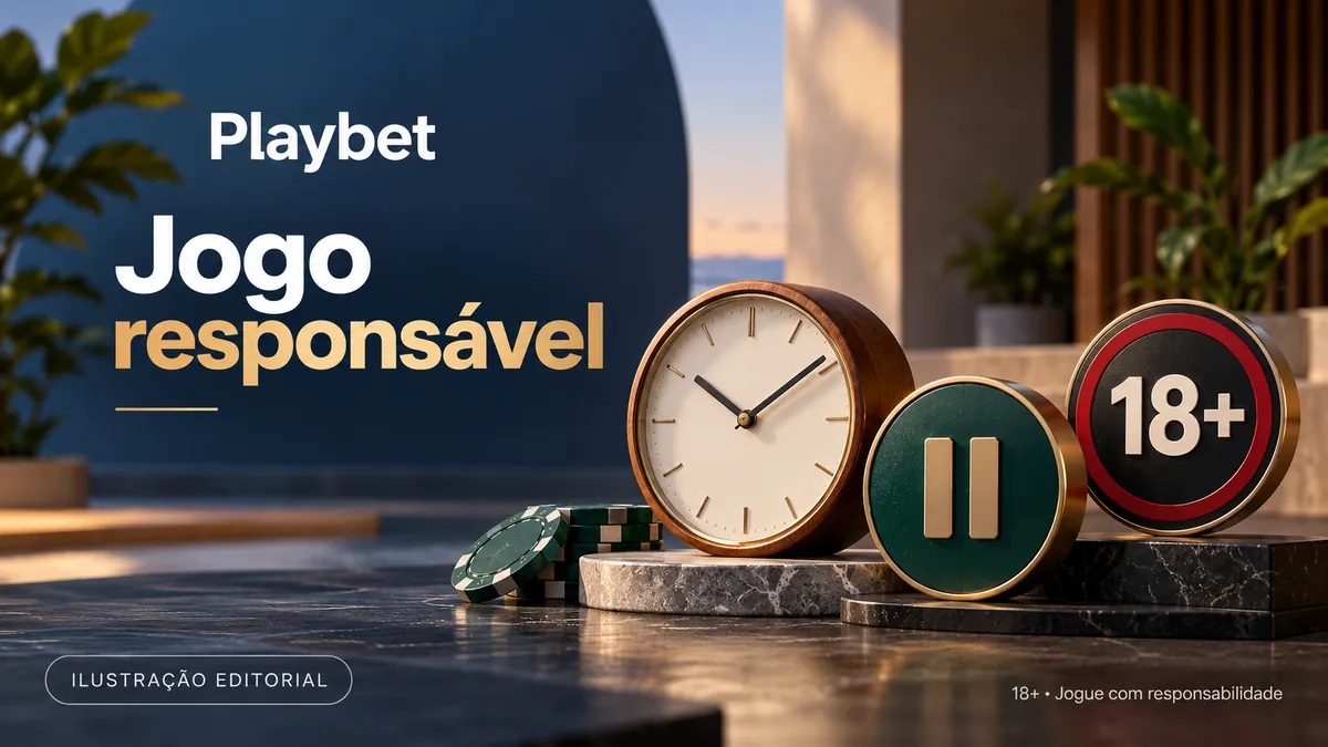 Relógio, botão de pausa e selo 18+, com o texto Playbet Jogo responsável
