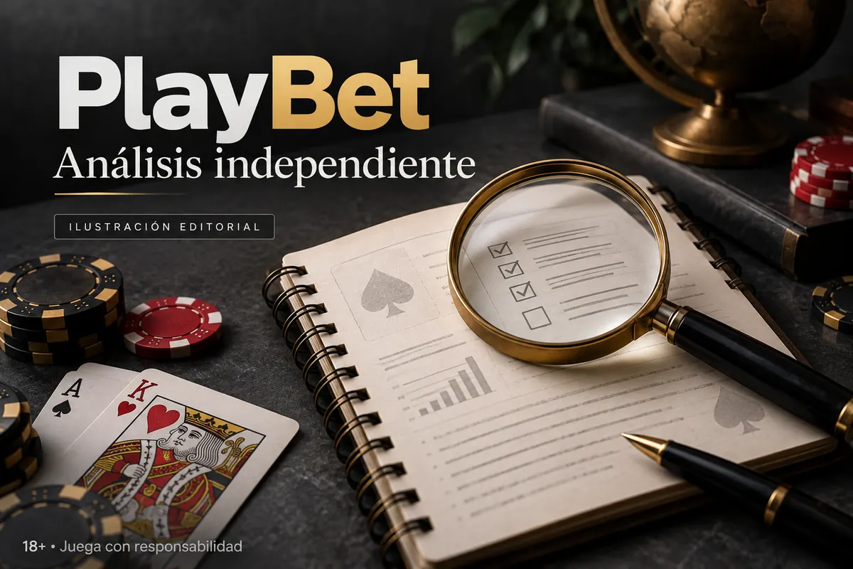 Análisis independiente de Playbet.io: lo que revisamos antes de recomendarlo. Ilustración editorial.