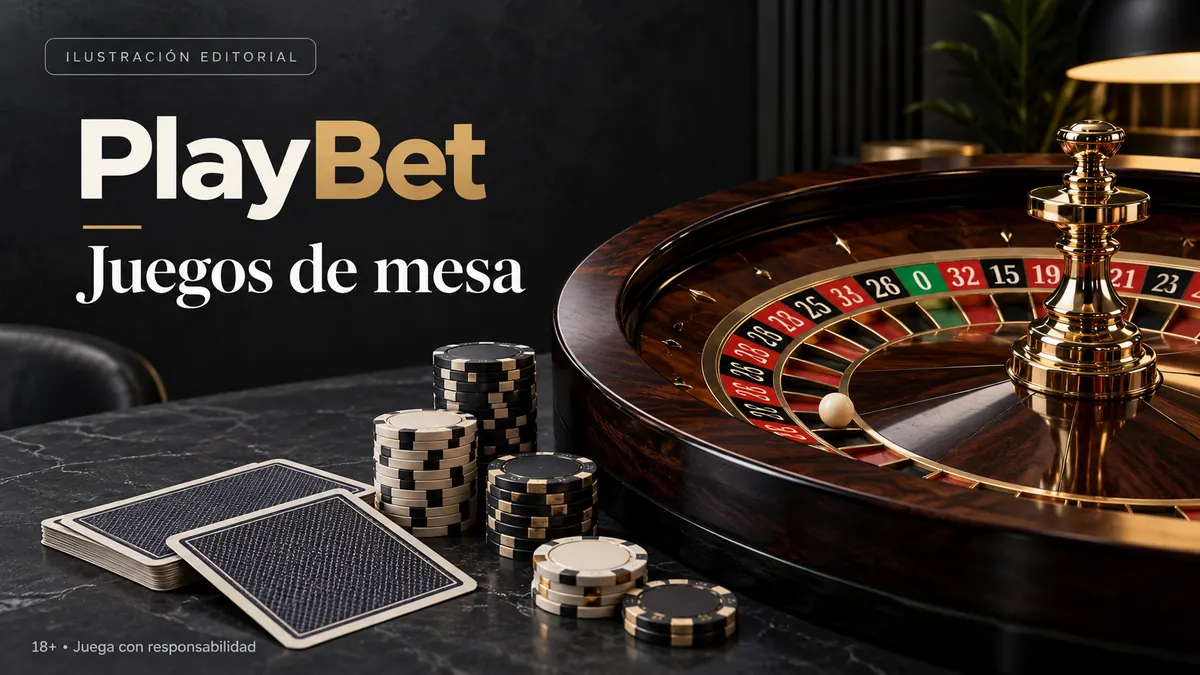 Juegos de mesa en Playbet.io: ruleta, blackjack y bacará. Ilustración editorial.