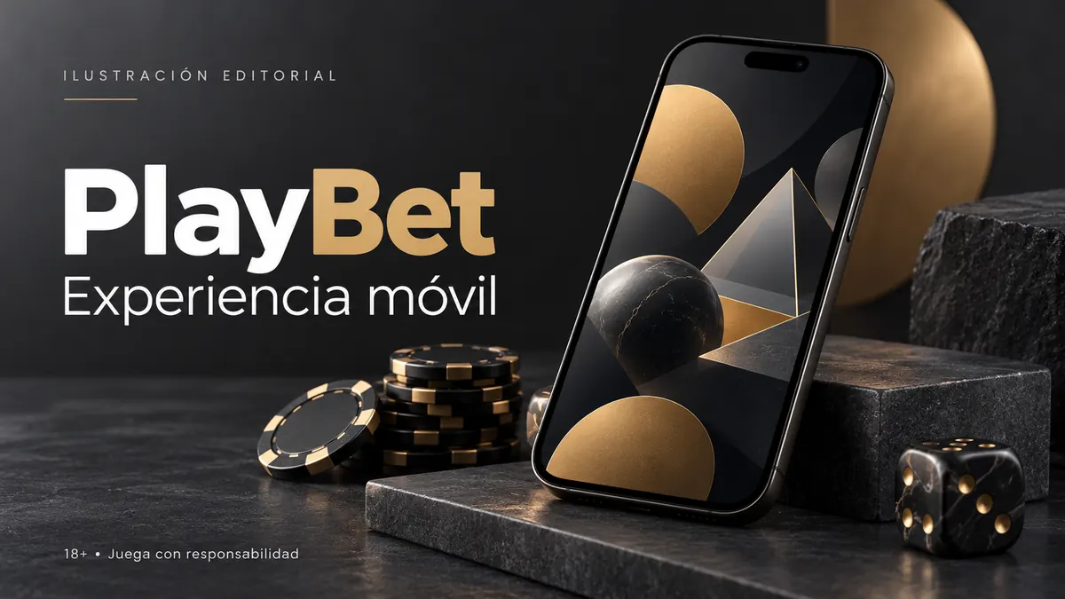 Playbet.io en el celular: funciona desde el navegador, la app es opcional. Ilustración editorial.