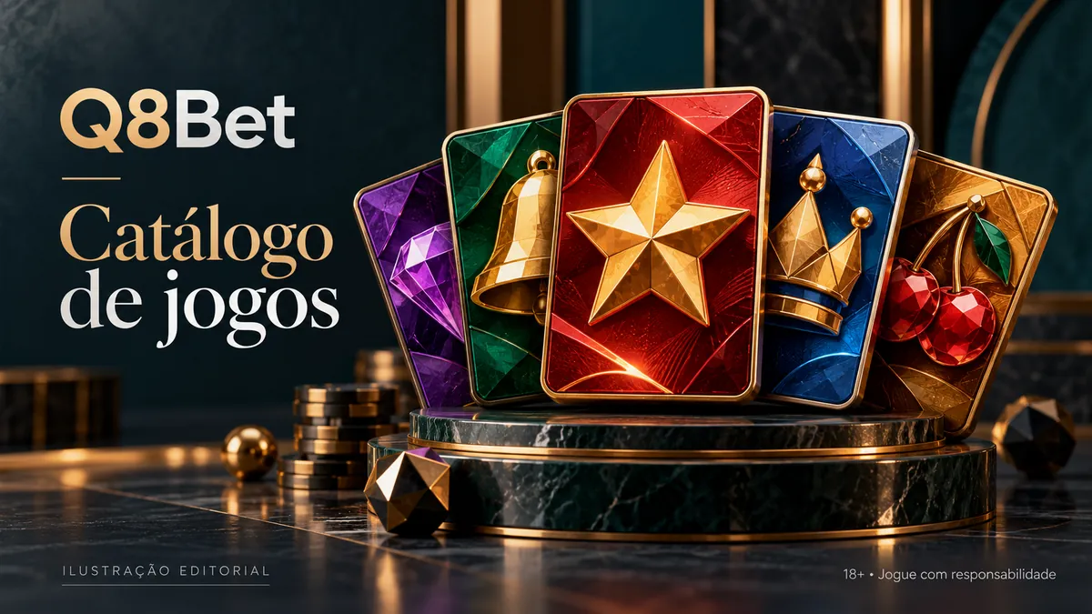 Cartas estilizadas com símbolos de slots sobre um pedestal de mármore