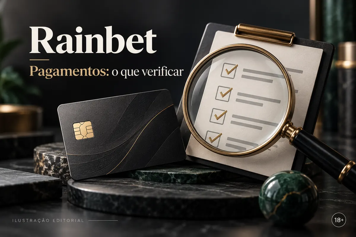 Pagamentos em Rainbet: o que verificar antes de depositar e sacar. Ilustração editorial.