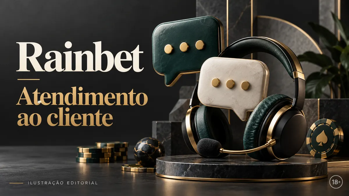 Atendimento ao cliente de Rainbet: chat e e-mail; confira horários e idioma. Ilustração editorial.