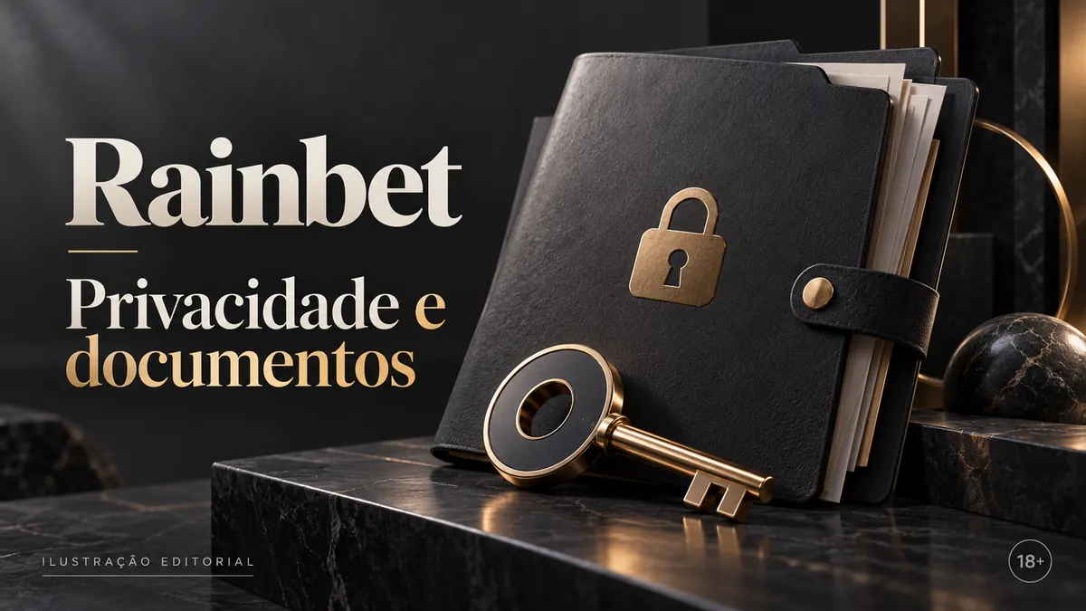 Privacidade e documentos em Rainbet: verificação de identidade antes do primeiro saque. Ilustração editorial.