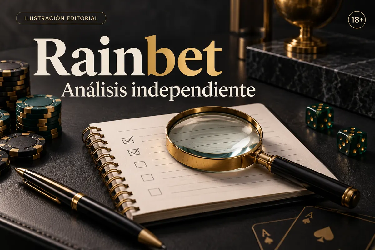 Análisis independiente de Rainbet: lo que revisamos antes de recomendarlo. Ilustración editorial.