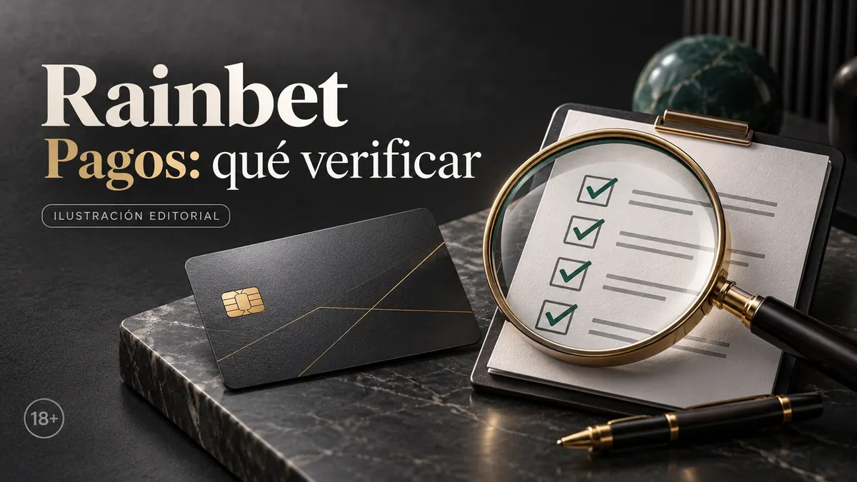 Pagos en Rainbet: qué verificar antes de depositar y retirar. Ilustración editorial.