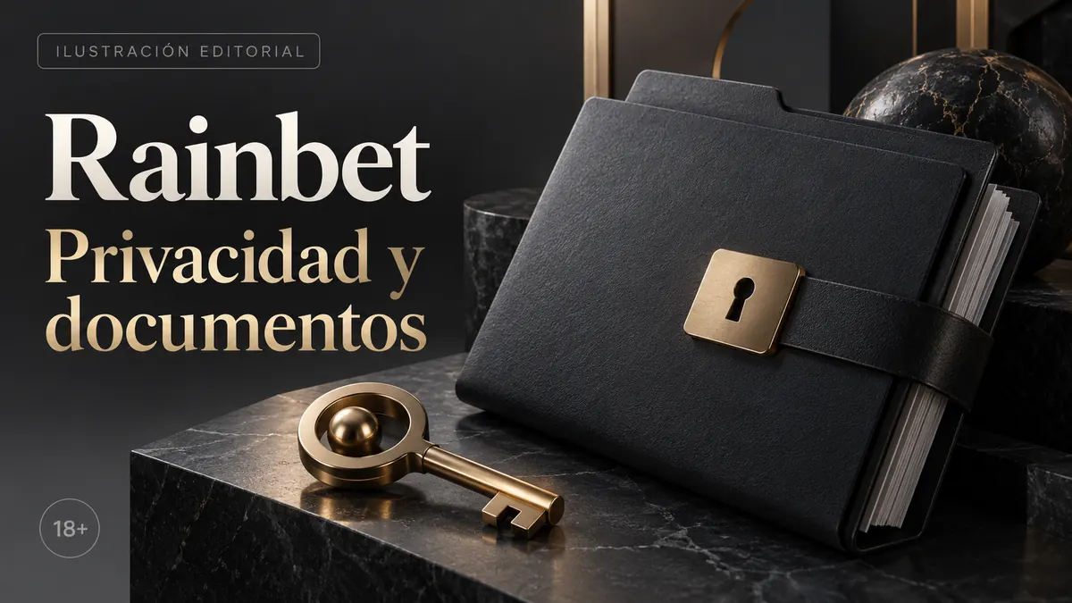 Privacidad y documentos en Rainbet: verificación de identidad antes del primer retiro. Ilustración editorial.