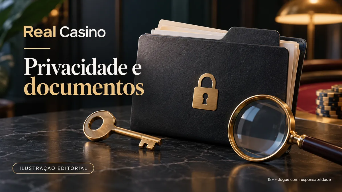 Pasta preta com cadeado, chave e lupa, título Privacidade e documentos