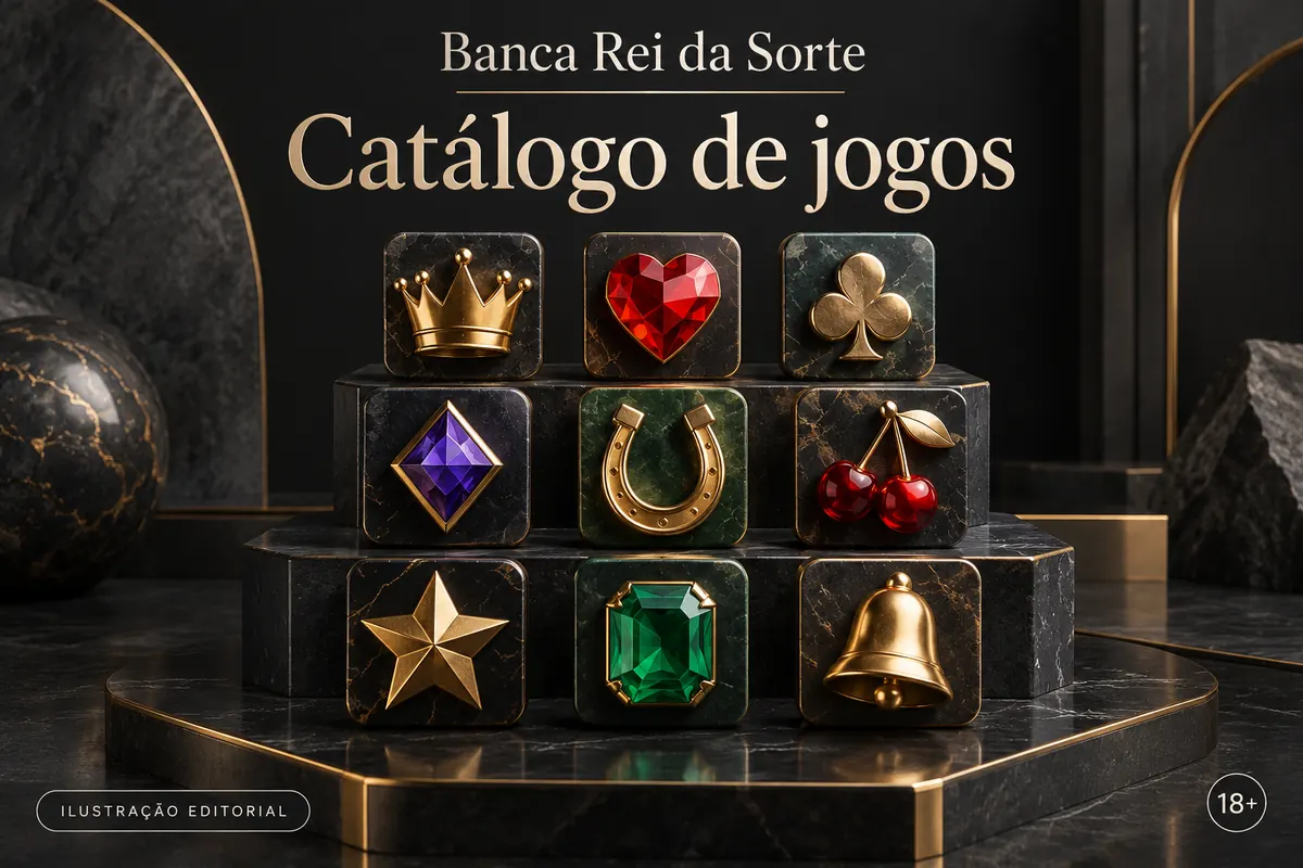 Catálogo de jogos de Rei da Sorte: slots, mesas e cassino ao vivo. Ilustração editorial.