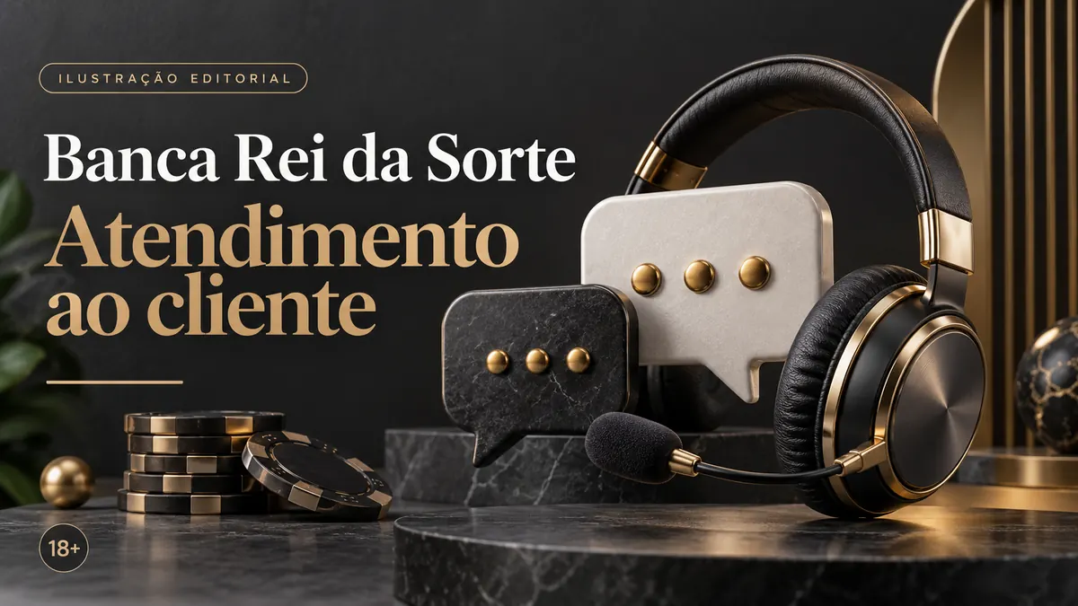 Atendimento ao cliente de Rei da Sorte: chat e e-mail; confira horários e idioma. Ilustração editorial.