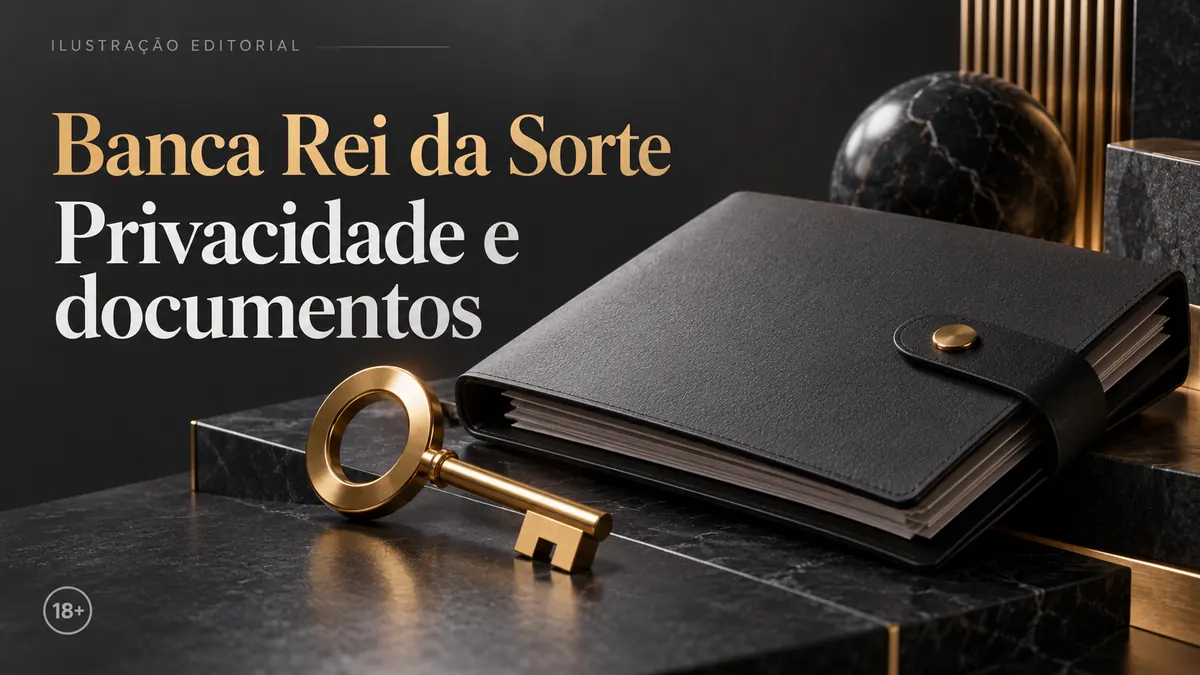 Privacidade e documentos em Rei da Sorte: verificação de identidade antes do primeiro saque. Ilustração editorial.