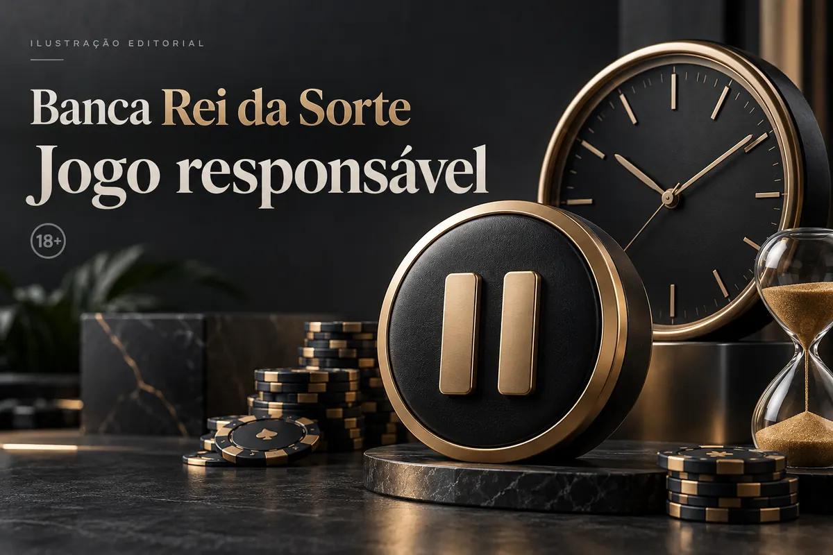 Jogo responsável em Rei da Sorte: limites de depósito, pausas e autoexclusão. Ilustração editorial.