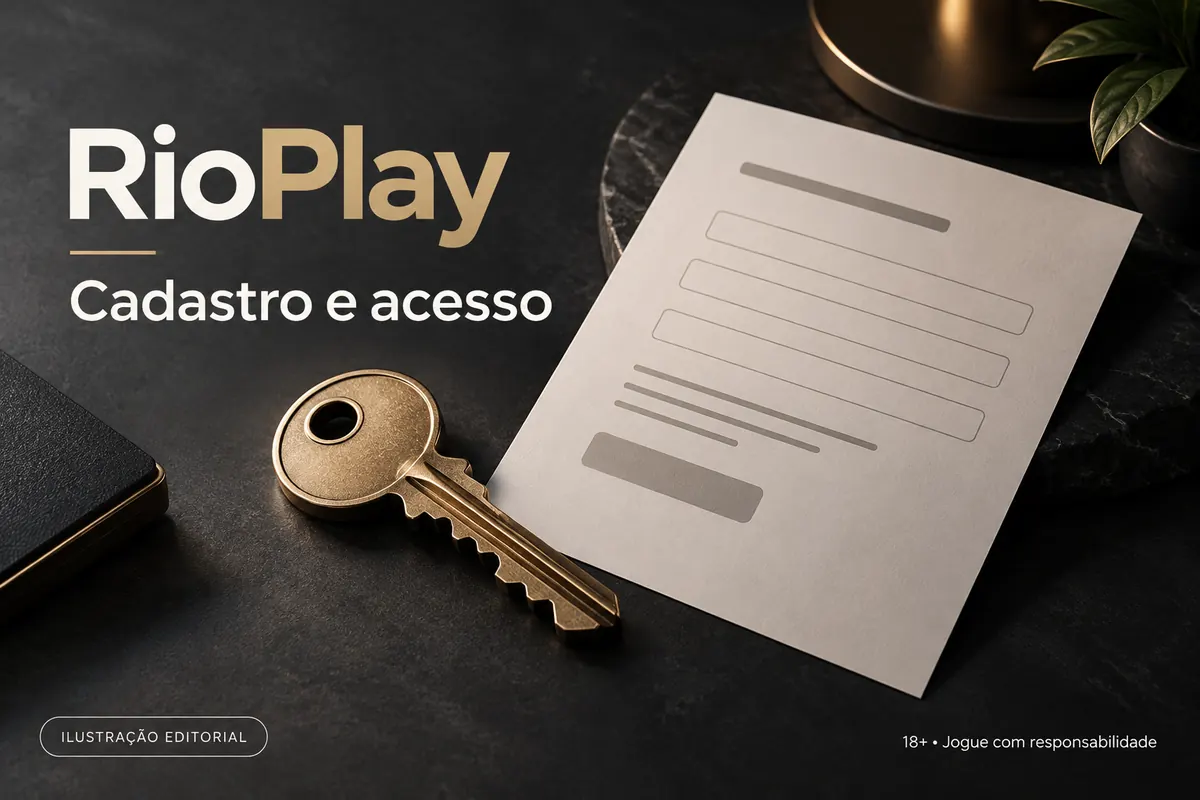 Cadastro e acesso em RioPlay: dados reais e verificação da conta. Ilustração editorial.