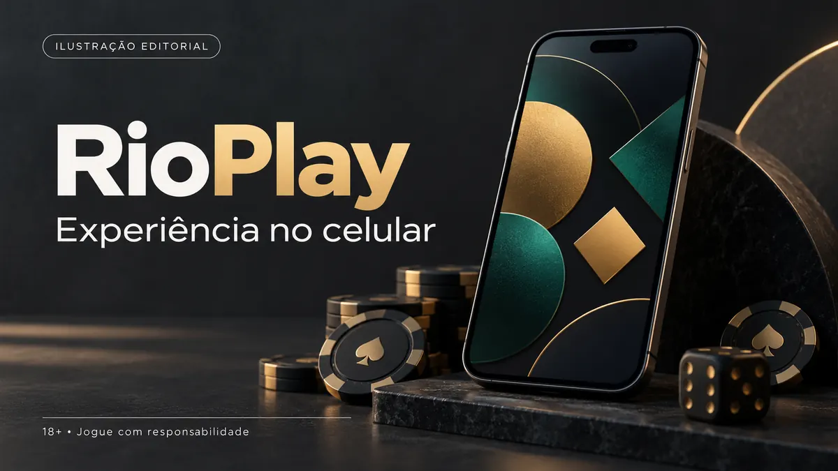 RioPlay no celular: funciona pelo navegador, o app é opcional. Ilustração editorial.