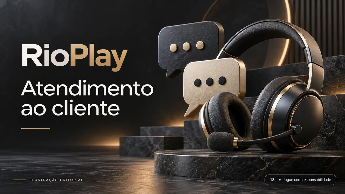 Atendimento ao cliente de RioPlay: chat e e-mail; confira horários e idioma. Ilustração editorial.