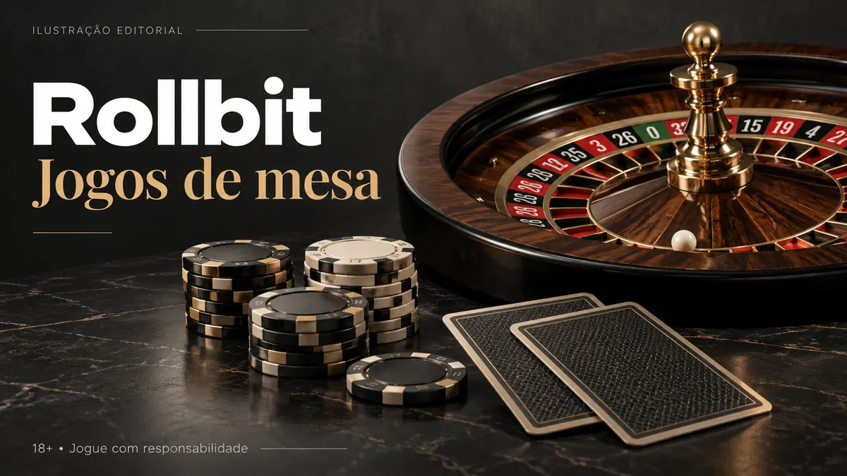 Jogos de mesa em Rollbit: roleta, blackjack e bacará. Ilustração editorial.
