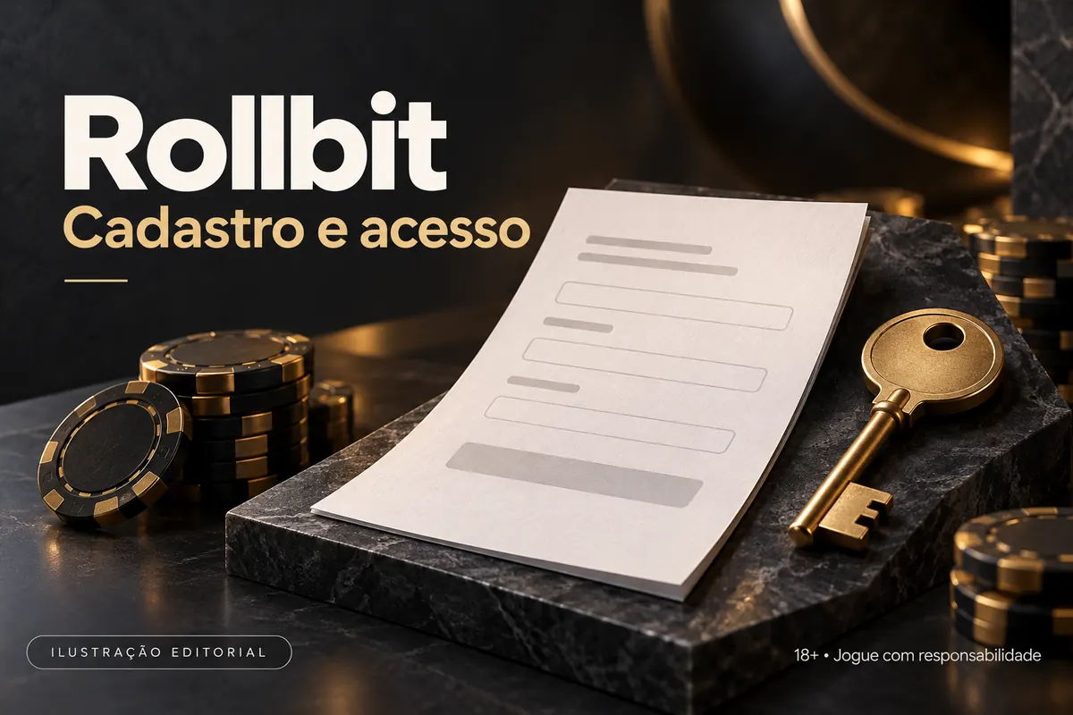 Cadastro e acesso em Rollbit: dados reais e verificação da conta. Ilustração editorial.