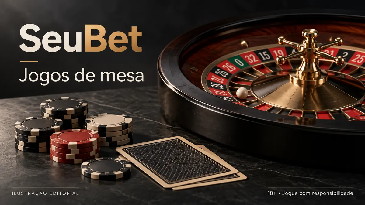 Jogos de mesa em SeuBet: roleta, blackjack e bacará. Ilustração editorial.