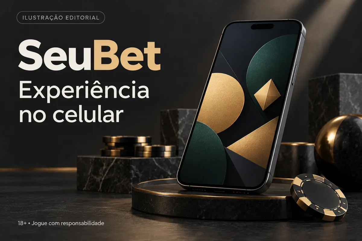 SeuBet no celular: funciona pelo navegador, o app é opcional. Ilustração editorial.
