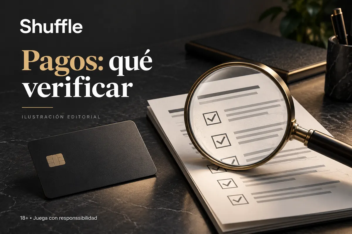 Pagos en Shuffle: qué verificar antes de depositar y retirar. Ilustración editorial.