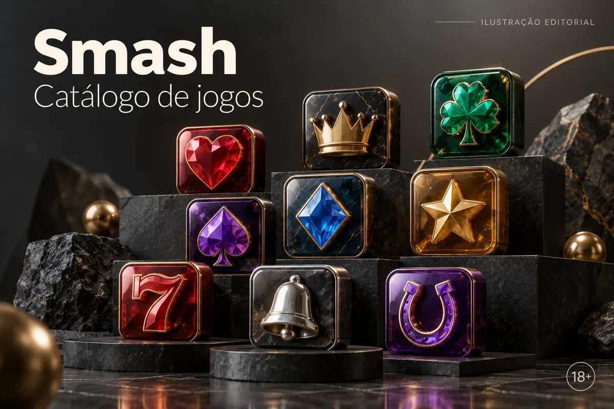 Catálogo de jogos de Smash: slots, mesas e cassino ao vivo. Ilustração editorial.