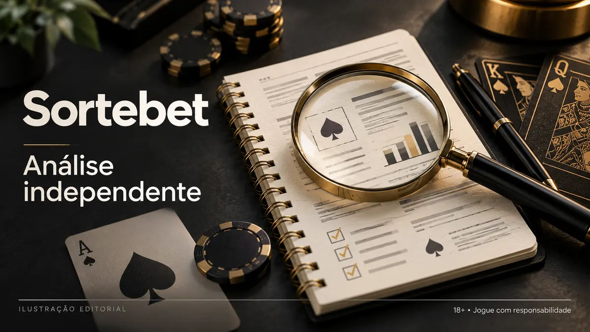 Análise independente de SorteBet: o que verificamos antes de recomendar. Ilustração editorial.