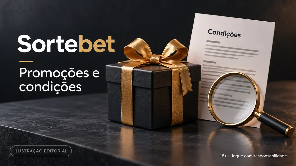 Promoções e condições em SorteBet: confira o rollover e a aposta máxima. Ilustração editorial.