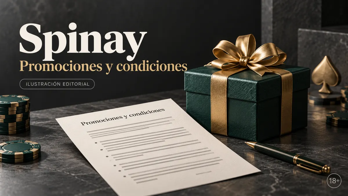 Promociones y condiciones en Spinay: revisa el rollover y la apuesta máxima. Ilustración editorial.