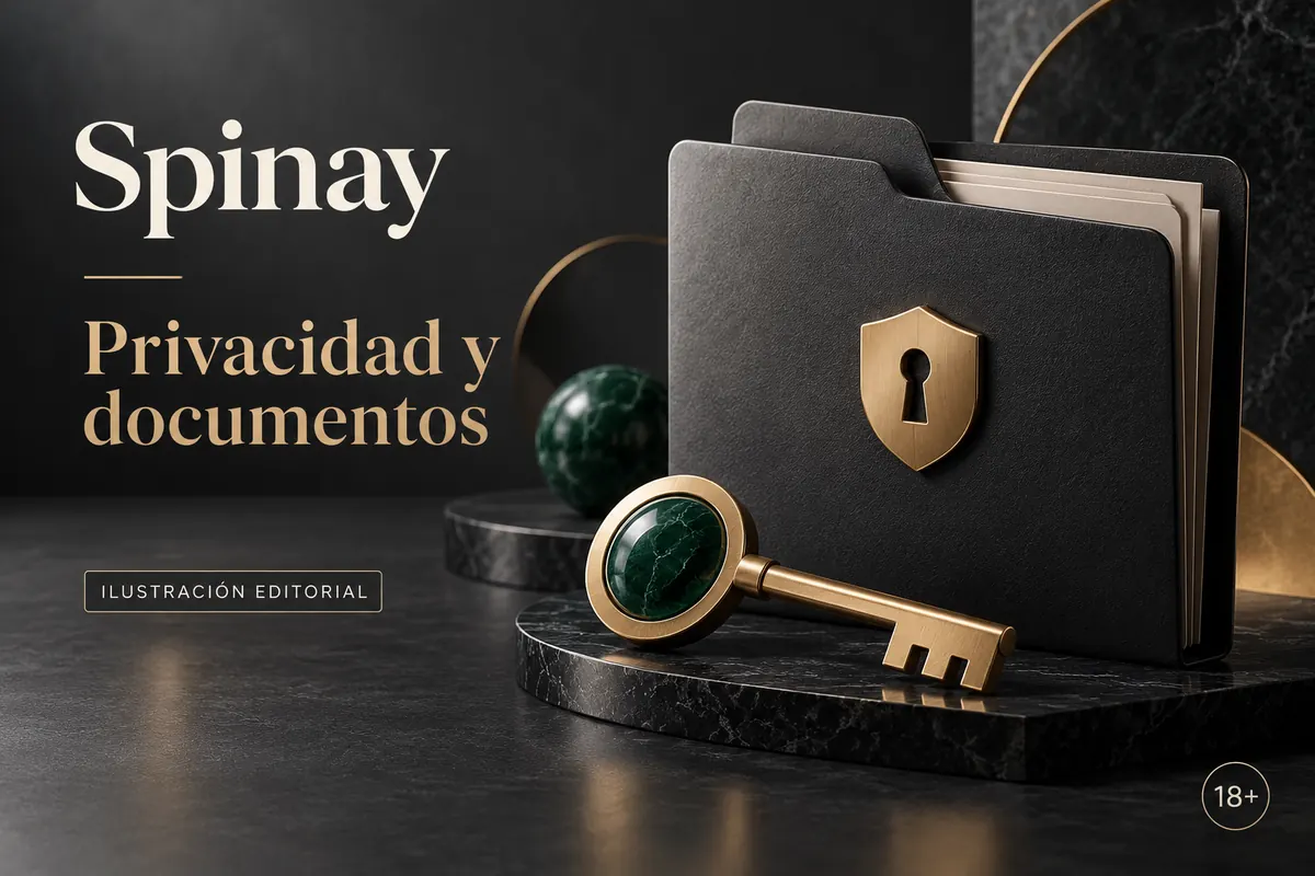 Privacidad y documentos en Spinay: verificación de identidad antes del primer retiro. Ilustración editorial.