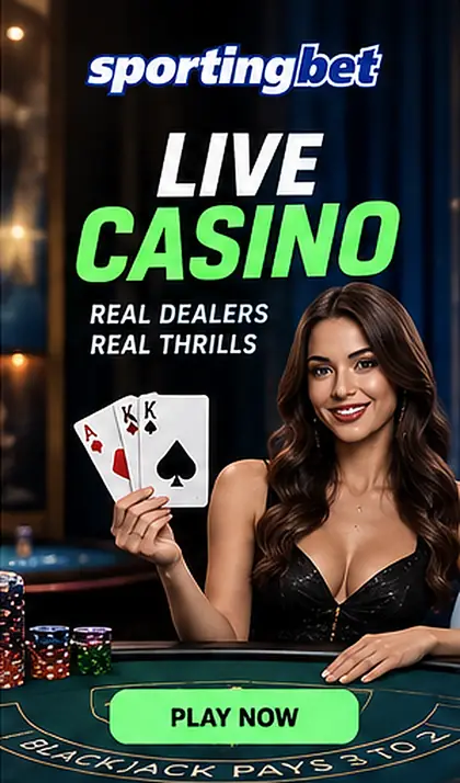 Cassino ao vivo de Sportingbet: mesas com crupiê real.