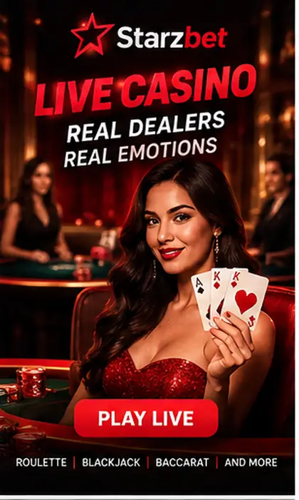 Cassino ao vivo de Starzbet: mesas com crupiê real.