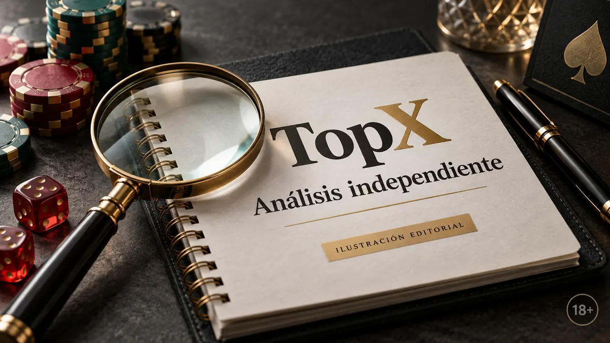 Análisis independiente de TopX: lo que revisamos antes de recomendarlo. Ilustración editorial.