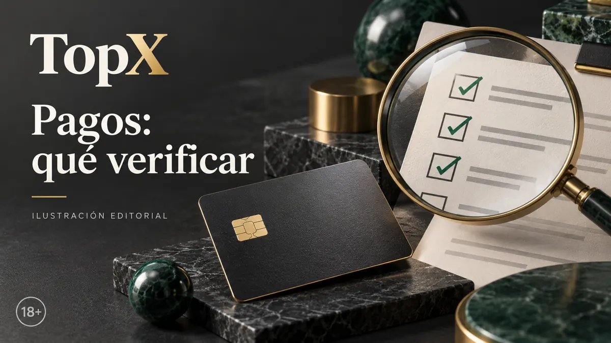 Pagos en TopX: qué verificar antes de depositar y retirar. Ilustración editorial.