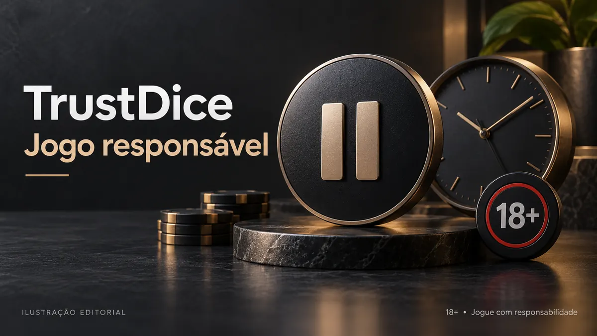 Jogo responsável em TrustDice: limites de depósito, pausas e autoexclusão. Ilustração editorial.