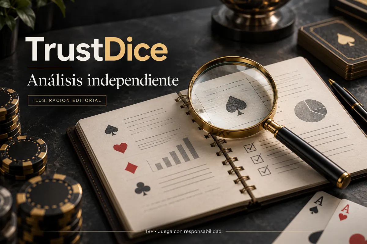 Análisis independiente de TrustDice: lo que revisamos antes de recomendarlo. Ilustración editorial.