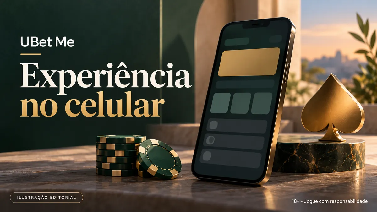 Celular com tela genérica, fichas e um ás de espadas dourado