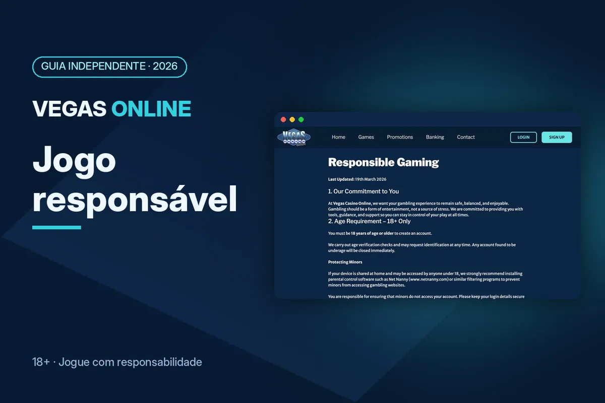 Capa 'Jogo responsável' com a página de jogo responsável de vegascasinoonline.eu