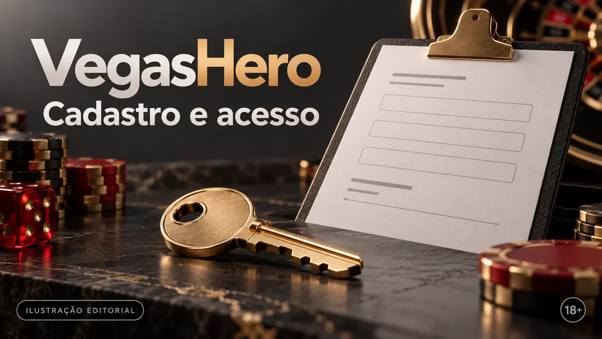 Cadastro e acesso em Vegas Hero: dados reais e verificação da conta. Ilustração editorial.