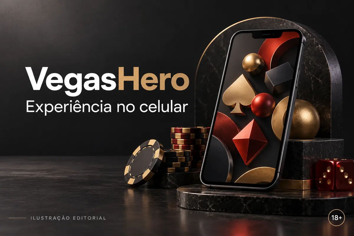 Vegas Hero no celular: funciona pelo navegador, o app é opcional. Ilustração editorial.