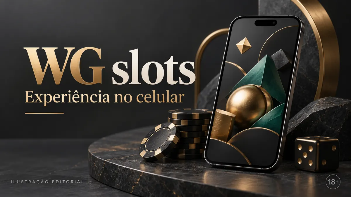 WG Slots no celular: funciona pelo navegador, o app é opcional. Ilustração editorial.