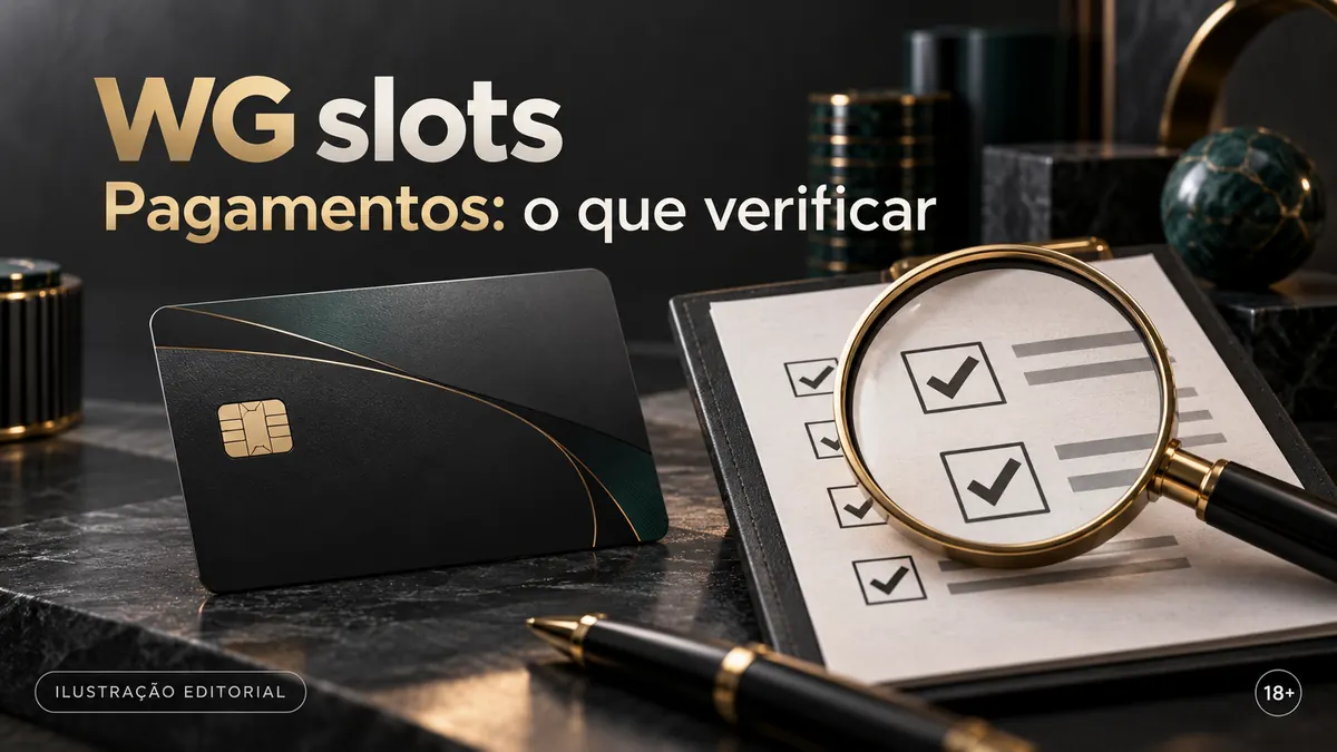 Pagamentos em WG Slots: o que verificar antes de depositar e sacar. Ilustração editorial.