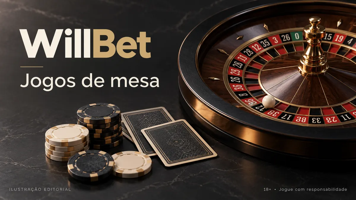 Jogos de mesa em WillBet: roleta, blackjack e bacará. Ilustração editorial.