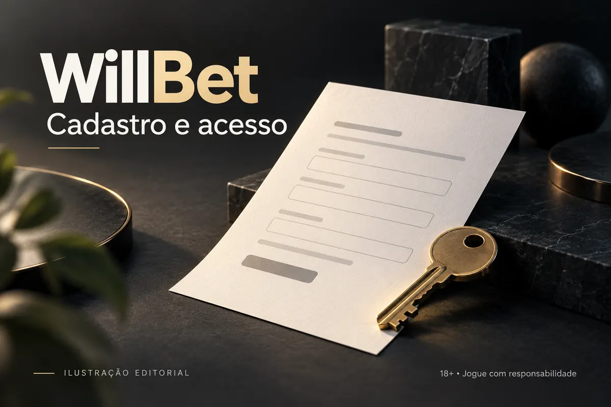 Cadastro e acesso em WillBet: dados reais e verificação da conta. Ilustração editorial.