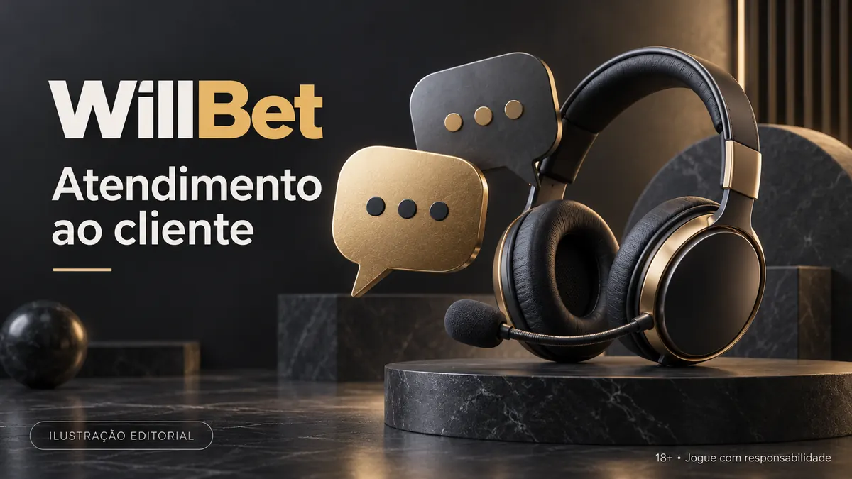 Atendimento ao cliente de WillBet: chat e e-mail; confira horários e idioma. Ilustração editorial.