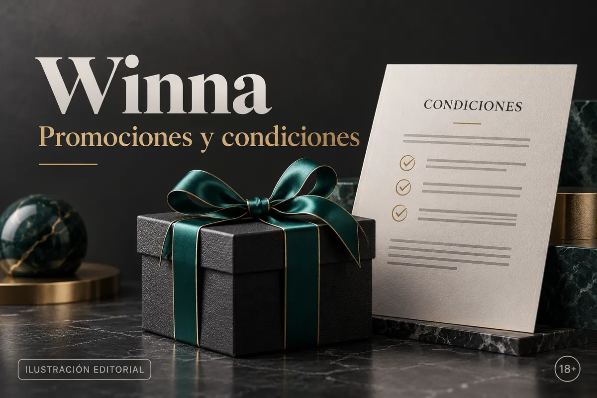 Promociones y condiciones en Winna: revisa el rollover y la apuesta máxima. Ilustración editorial.