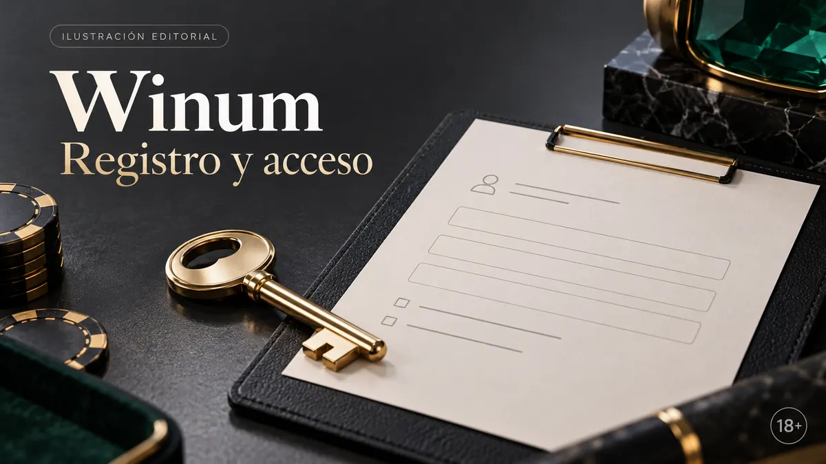 Registro y acceso en Winum: datos reales y verificación de la cuenta. Ilustración editorial.
