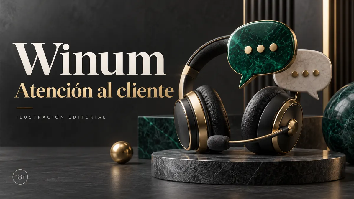 Atención al cliente de Winum: chat y correo; comprueba horarios e idioma. Ilustración editorial.