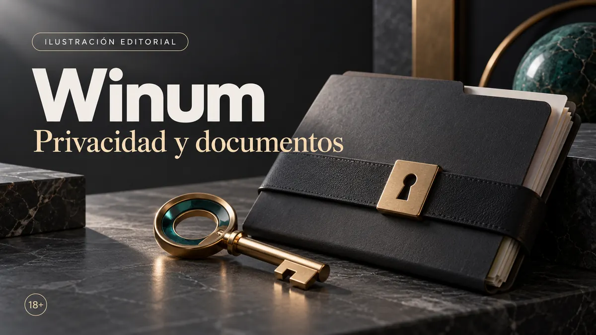 Privacidad y documentos en Winum: verificación de identidad antes del primer retiro. Ilustración editorial.