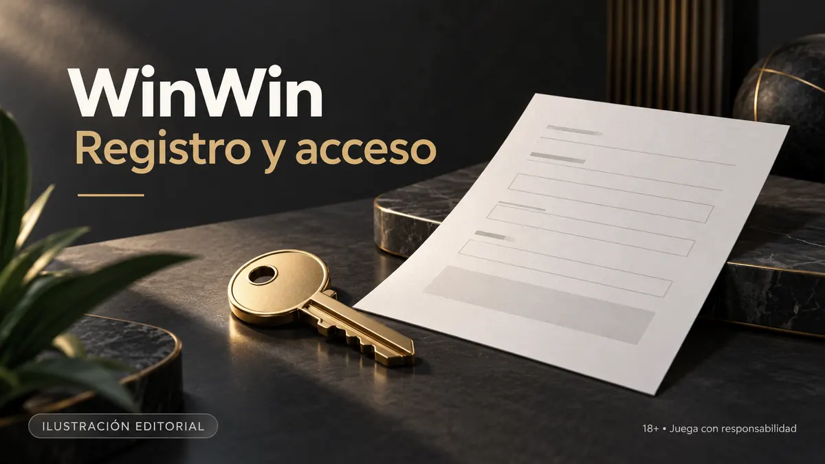 Registro y acceso en WinWin: datos reales y verificación de la cuenta. Ilustración editorial.